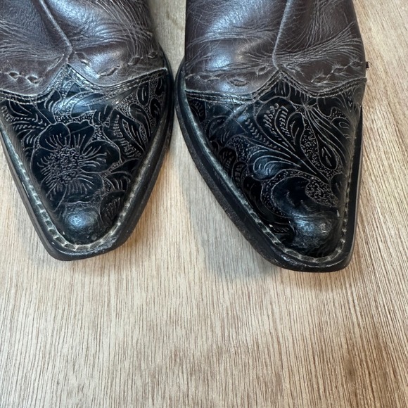 Roper Womens Western Ankle Boots Pointed Toe Dark Brown Leather Embossed 8.5 - Picture 4 of 9